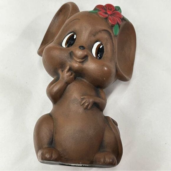 LARGE VINTAGE CERAMIC MOUSE WITH FLOWER ANTHROPOMORPHIC SWEET SMILE EXCELLENT 8” - Picture 1 of 5